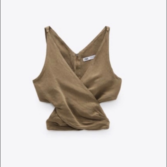 NWT Zara Linen Wrap V-Neck Crop Top Size M - Picture 2 of 10